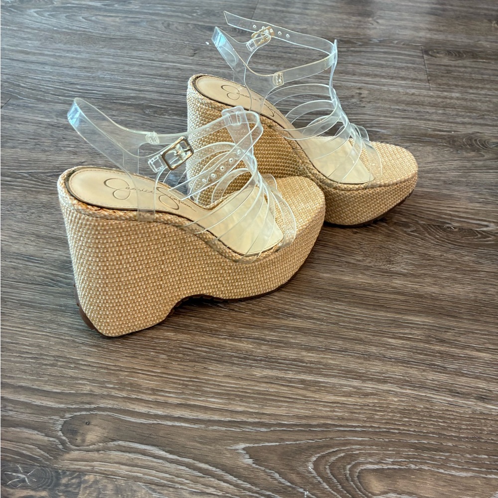 Jessica Simpson Transparent and Tan Wedge Heels